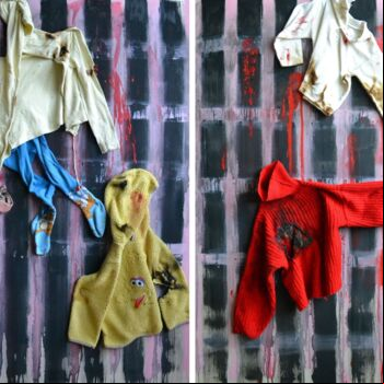 Painting titled "Untitled (War Child…" by Gela Mikava, Original Artwork, Acrylic