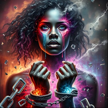 Digital Arts titled "BROKEN BUT FIGHTING" by Dulce, Original Artwork, AI generated image Mounted on Glass