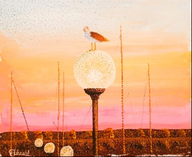 Painting titled "Repos de la mouette" by Gerald Groshens, Original Artwork, Oil Mounted on Wood Stretcher frame